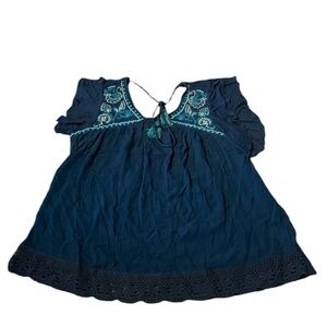 Knox rose teal embroidered gauze blouse size large